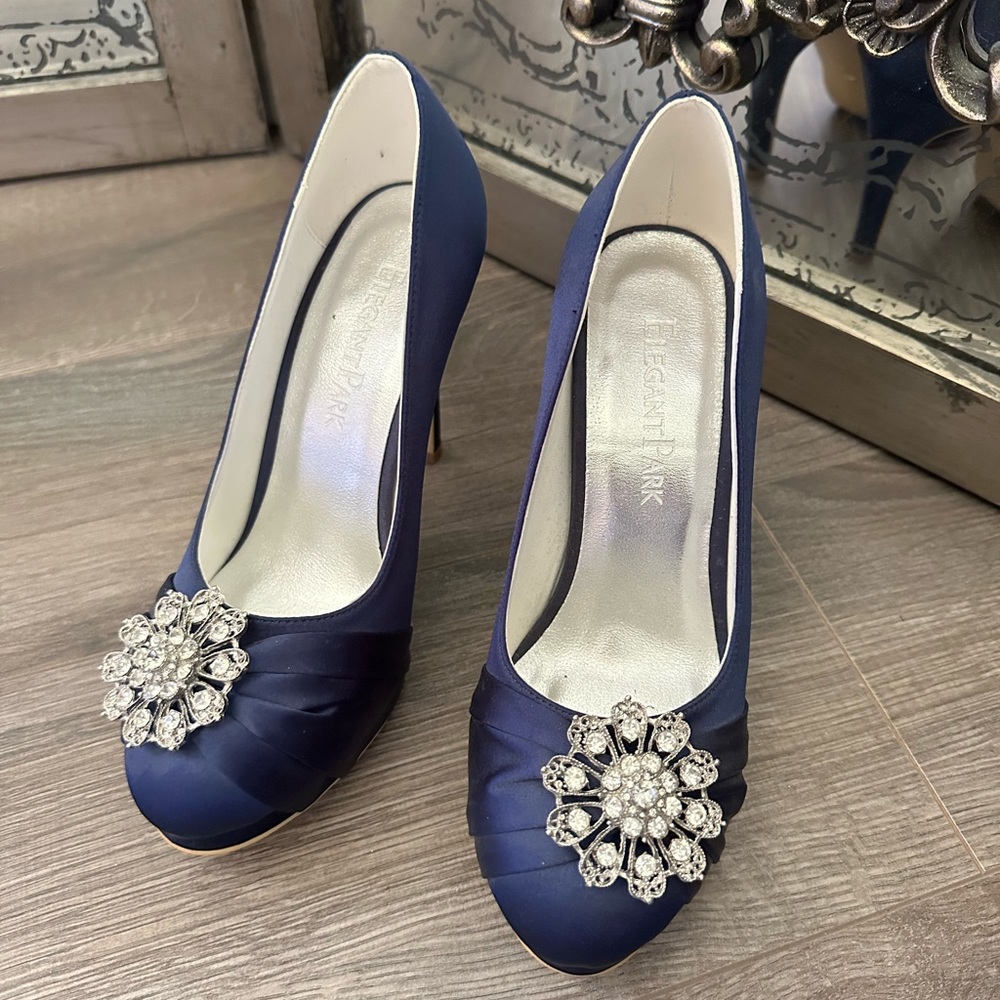 Blue satin high heels